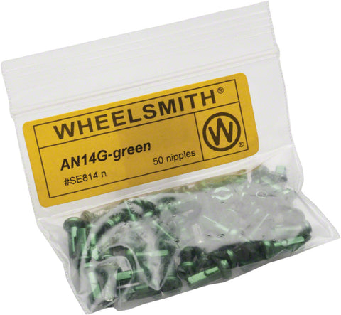 Wheel SMith 2.0 x 12mm Green Alloy Nipples Bag of 50